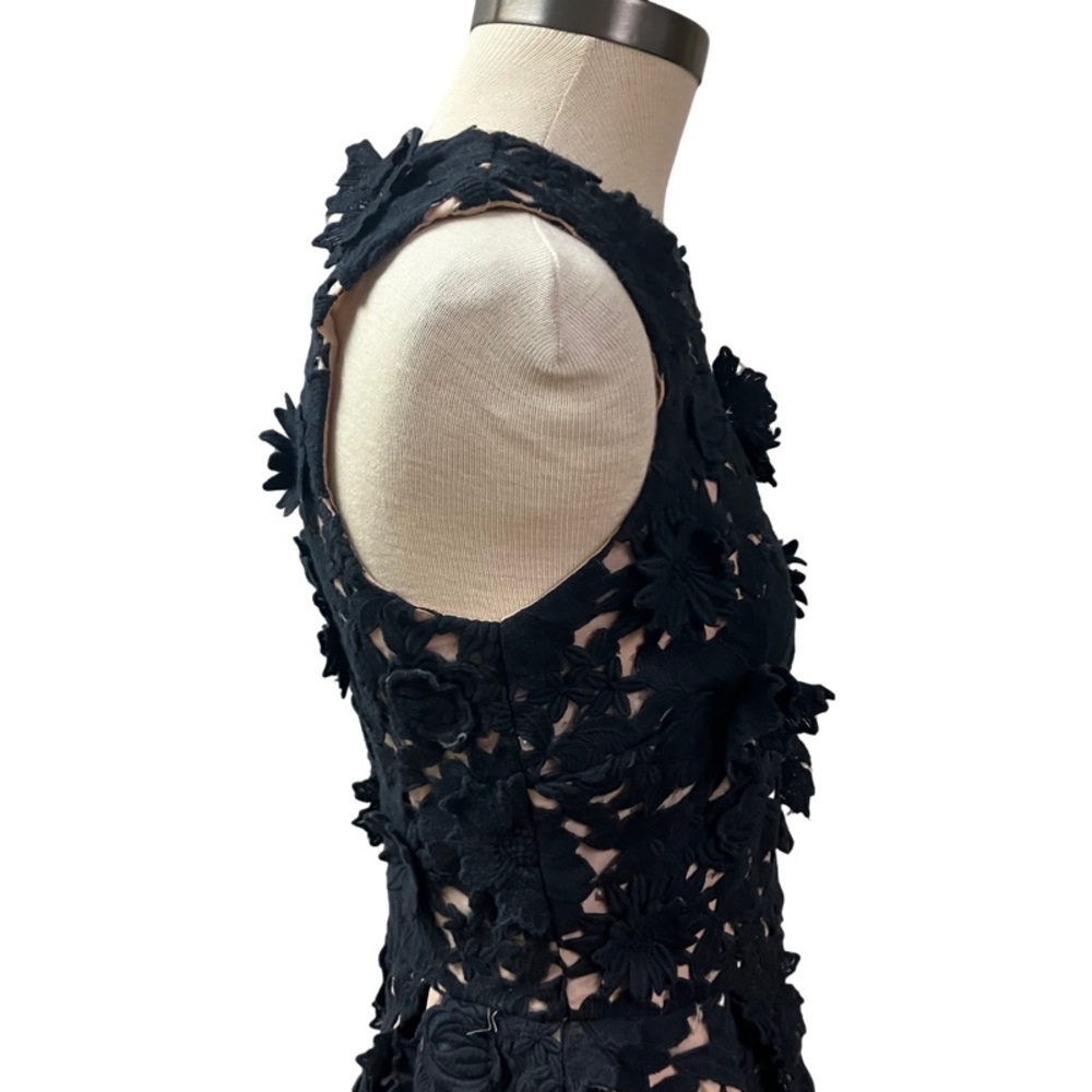 NICOLE MILLER Collection Women 3D Embroidered Floral Dress SZ 6 Black Elegant - Picture 9 of 12